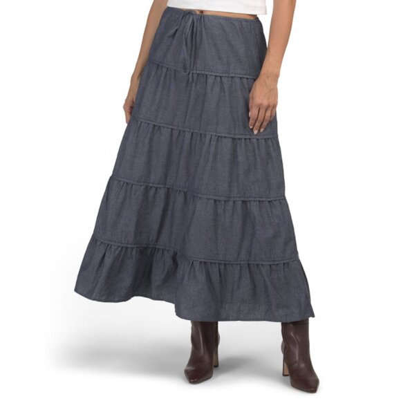SUNDAY EDITION Indigo Tiered Denim Maxi Skirt - Picture 1 of 2